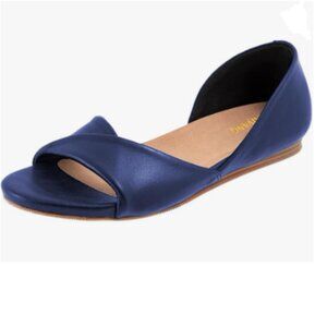 Maiyang Blue Open Toe D'Orsay Flat Sandals Slip on Soft Insole Fashion Shoes